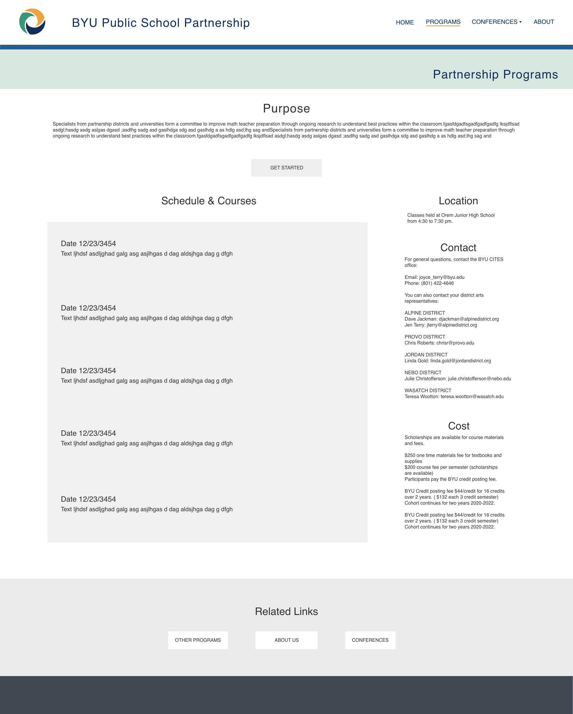 Program content page wireframe